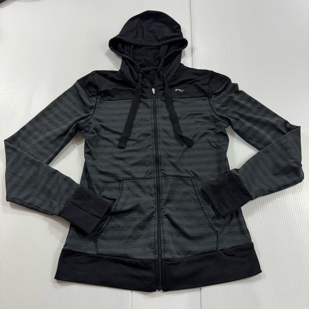 117. Fila Women's Black and Dark Gray Hoodie Jacket‎ (S)